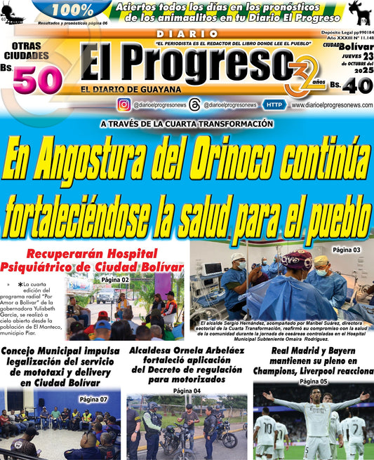 TITULARES DIARIO EL PROGRESO  EDICIÓN JUEVES 23 DE OCTUBRE DE 2025