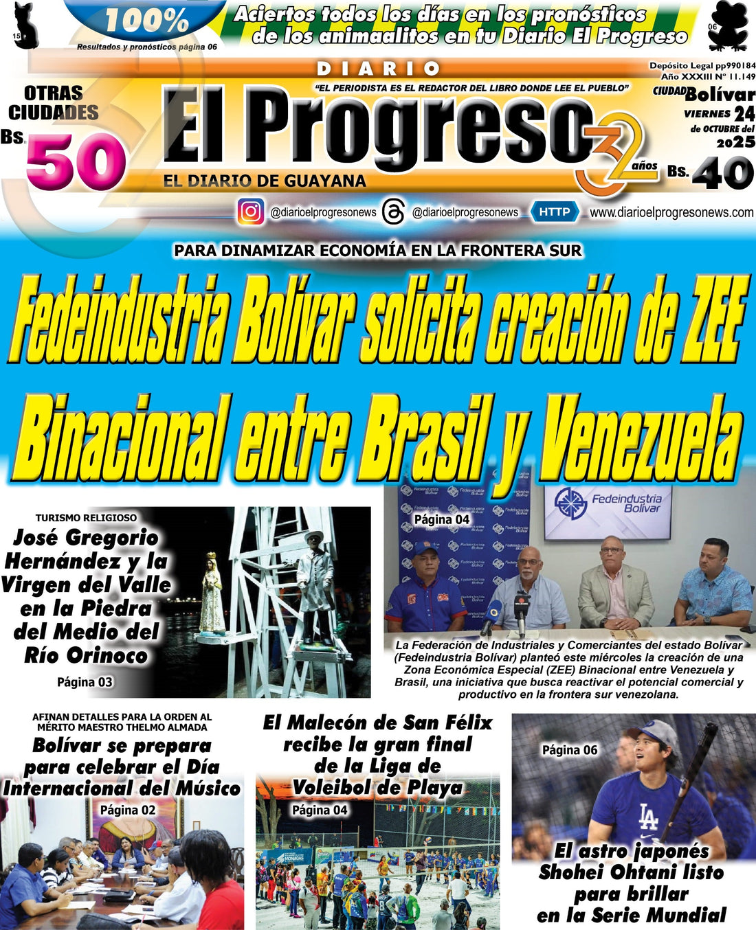 TITULARES DIARIO EL PROGRESO  EDICIÓN JUEVES 23 DE OCTUBRE DE 2025