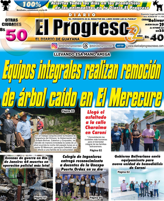 TITULARES DIARIO EL PROGRESO  EDICIÓN MIÉRCOLES 29 DE OCTUBRE DE 2025