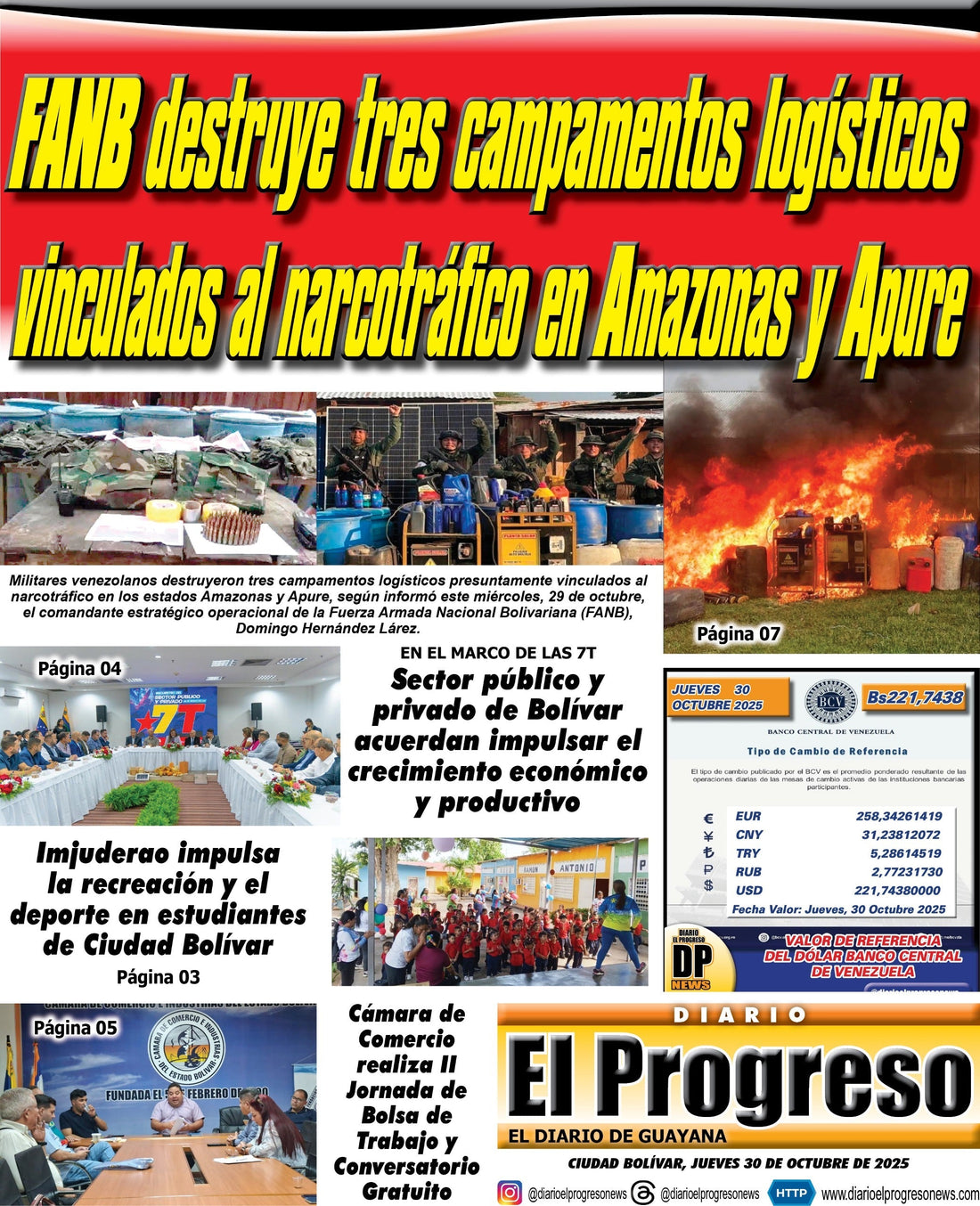 TITULARES DIARIO EL PROGRESO  EDICIÓN JUEVES 30 DE OCTUBRE DE 2025