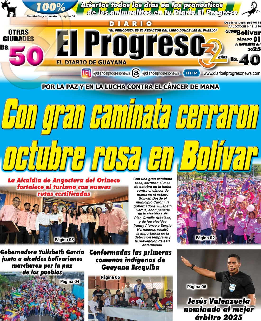 TITULARES DIARIO EL PROGRESO  EDICIÓN SÁBADO 01 DE NOVIEMBRE DE 2025