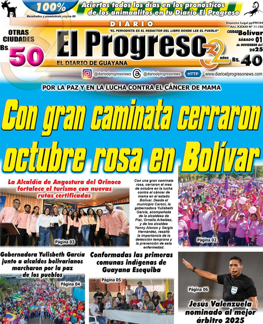 TITULARES DIARIO EL PROGRESO  EDICIÓN SÁBADO 01 DE NOVIEMBRE DE 2025