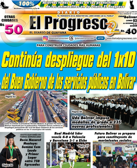 TITULARES DIARIO EL PROGRESO  EDICIÓN LUNES 03 DE NOVIEMBRE DE 2025