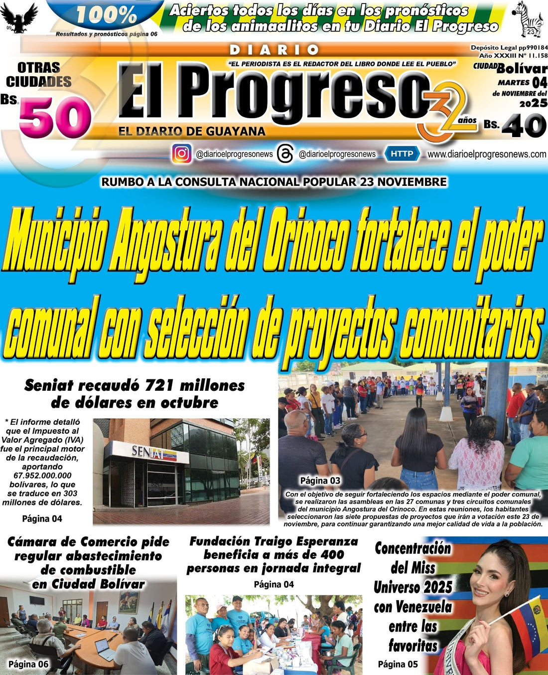 TITULARES DIARIO EL PROGRESO  EDICIÓN MARTES 04 DE NOVIEMBRE DE 2025