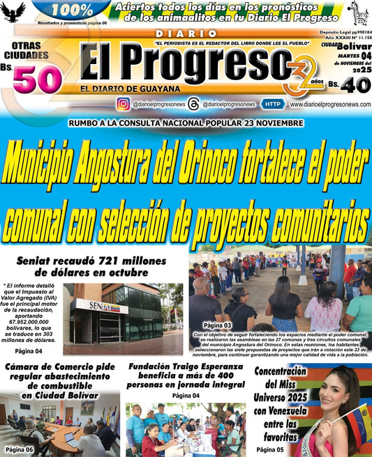 TITULARES DIARIO EL PROGRESO  EDICIÓN MARTES 04 DE NOVIEMBRE DE 2025