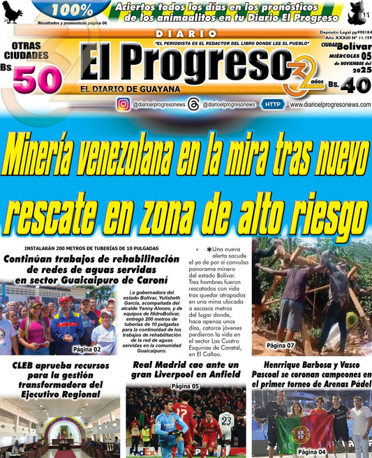 TITULARES DIARIO EL PROGRESO  EDICIÓN MIÉRCOLES 05 DE NOVIEMBRE DE 2025