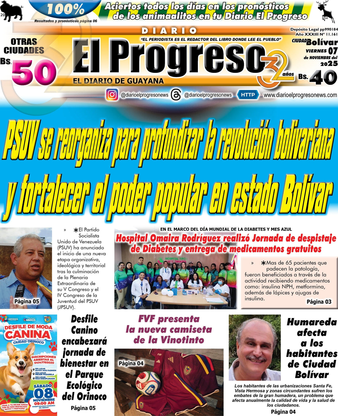 TITULARES DIARIO EL PROGRESO  EDICIÓN VIERNES 07 DE NOVIEMBRE DE 2025