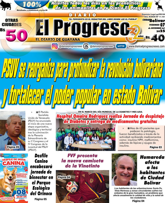 TITULARES DIARIO EL PROGRESO  EDICIÓN VIERNES 07 DE NOVIEMBRE DE 2025
