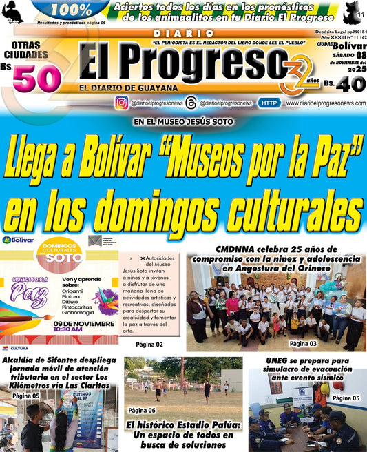 TITULARES DIARIO EL PROGRESO  EDICIÓN SÁBADO 08 DE NOVIEMBRE DE 2025