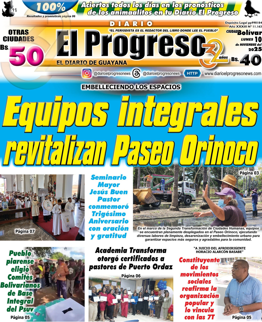 TITULARES DIARIO EL PROGRESO  EDICIÓN LUNES 10 DE NOVIEMBRE DE 2025