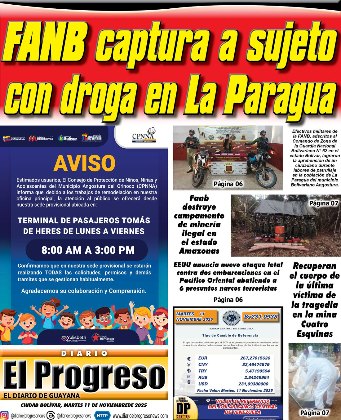 TITULARES DIARIO EL PROGRESO  EDICIÓN MARTES 11 DE NOVIEMBRE DE 2025