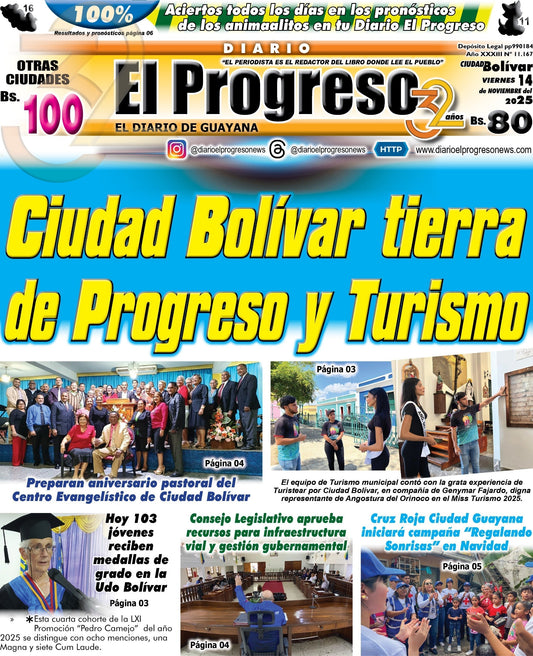 TITULARES DIARIO EL PROGRESO  EDICIÓN VIERNES 14 DE NOVIEMBRE DE 2025