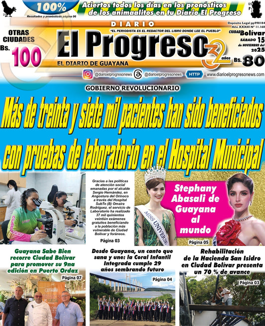 TITULARES DIARIO EL PROGRESO  EDICIÓN SÁBADO 15 DE NOVIEMBRE DE 2025