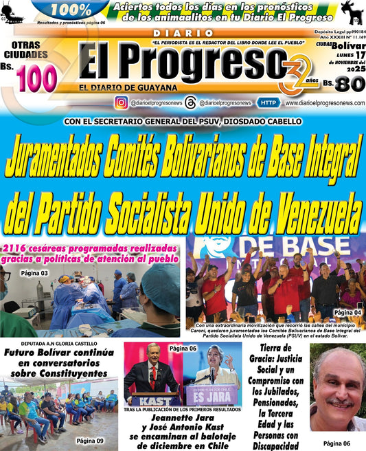 TITULARES DIARIO EL PROGRESO  EDICIÓN LUNES 17 DE NOVIEMBRE DE 2025