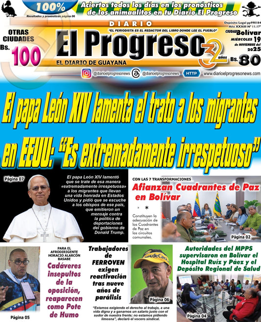 TITULARES DIARIO EL PROGRESO  EDICIÓN MIÉRCOLES 19 DE NOVIEMBRE DE 2025