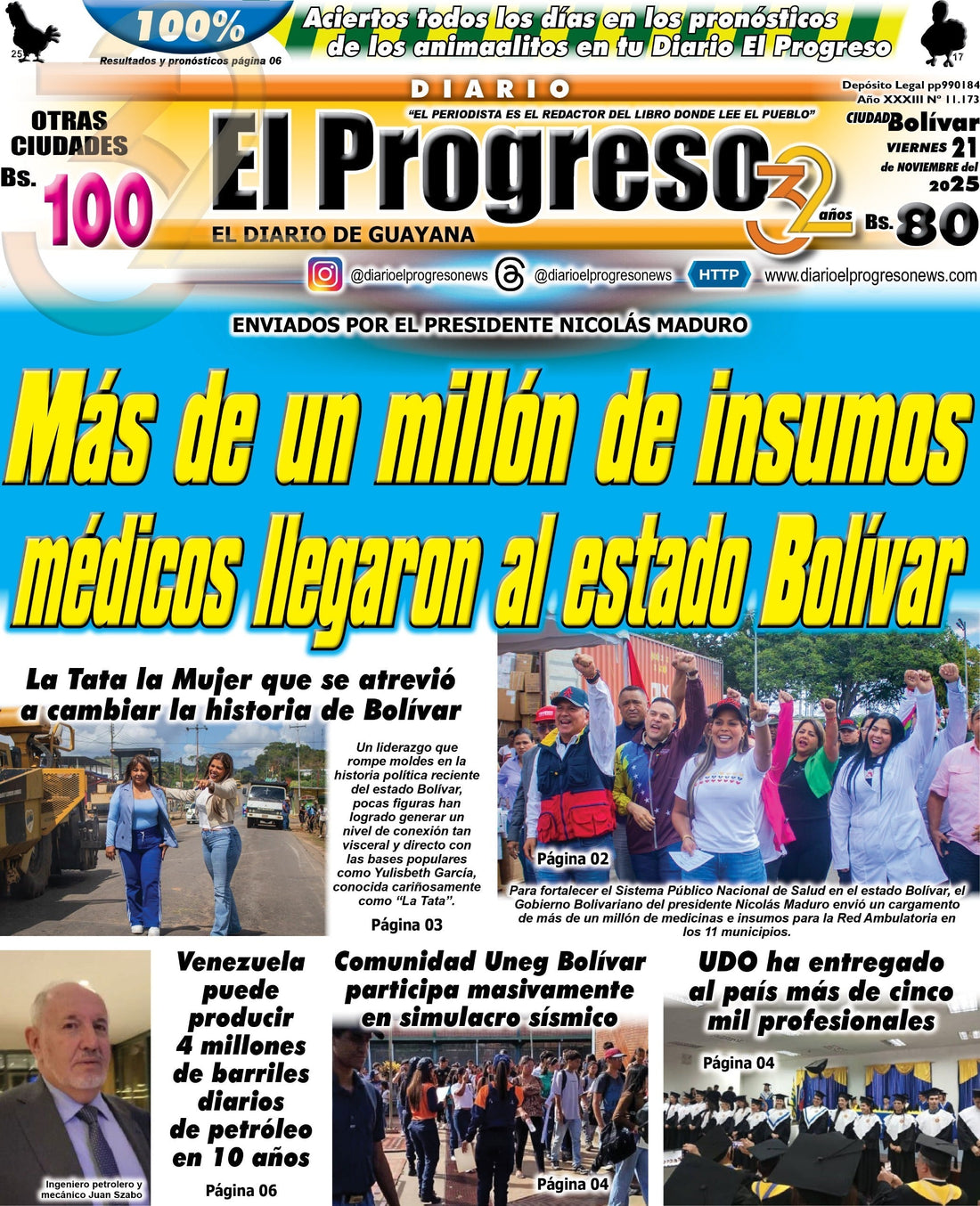 TITULARES DIARIO EL PROGRESO  EDICIÓN VIERNES 21 DE NOVIEMBRE DE 2025