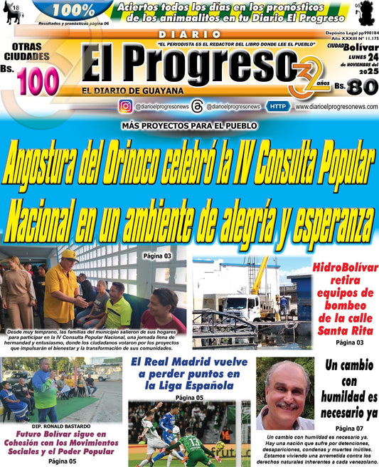 TITULARES DIARIO EL PROGRESO EDICIÓN LUNES 24 DE NOVIEMBRE DE 2025