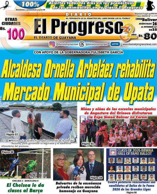 TITULARES DIARIO EL PROGRESO EDICIÓN MIÉRCOLES 26 DE NOVIEMBRE DE 2025