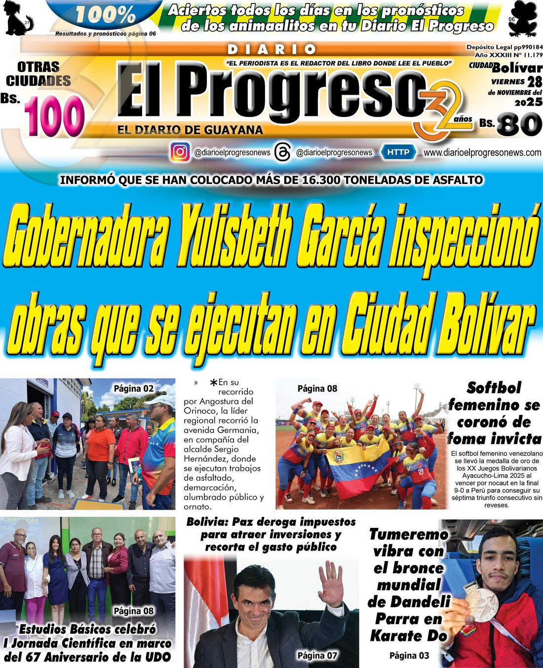 TITULARES DIARIO EL PROGRESO  EDICIÓN VIERNES 28 DE NOVIEMBRE DE 2025