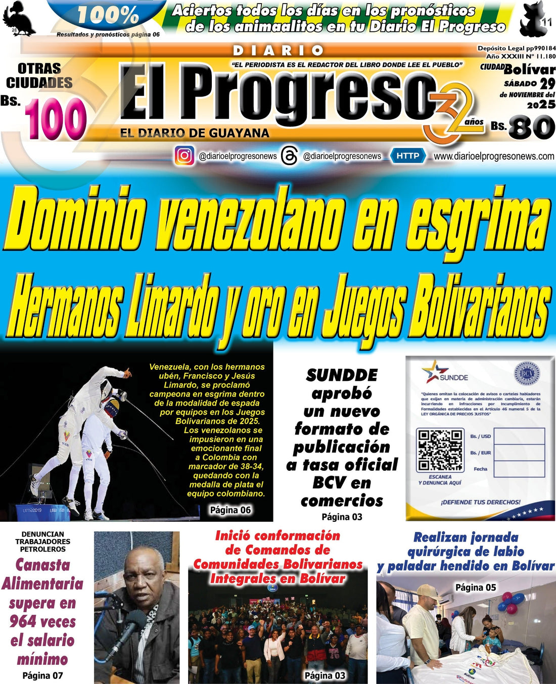 TITULARES DIARIO EL PROGRESO  EDICIÓN SÁBADO 29 DE NOVIEMBRE DE 2025