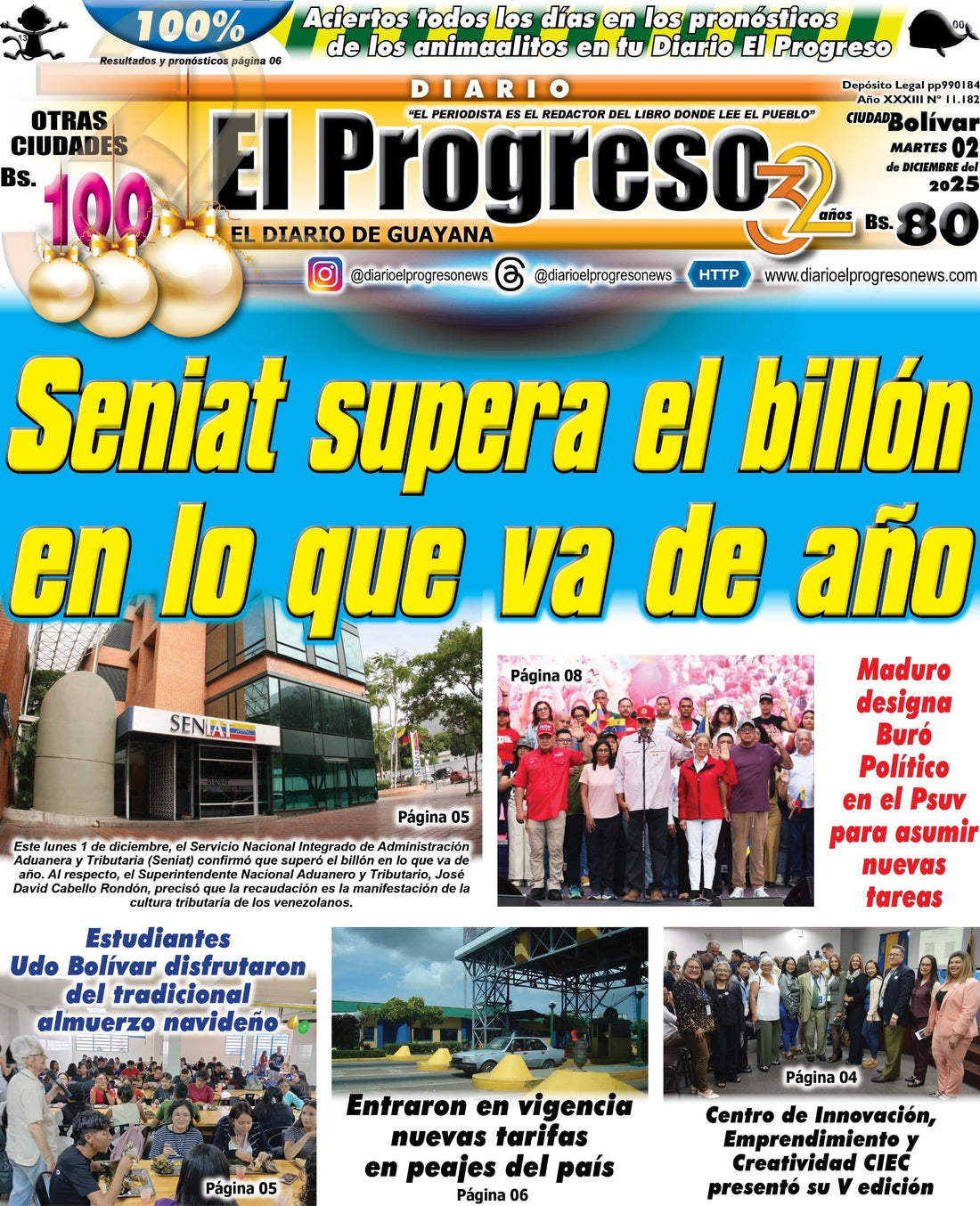 TITULARES DIARIO EL PROGRESO  EDICIÓN MARTES 02 DE DICIEMBRE DE 2025
