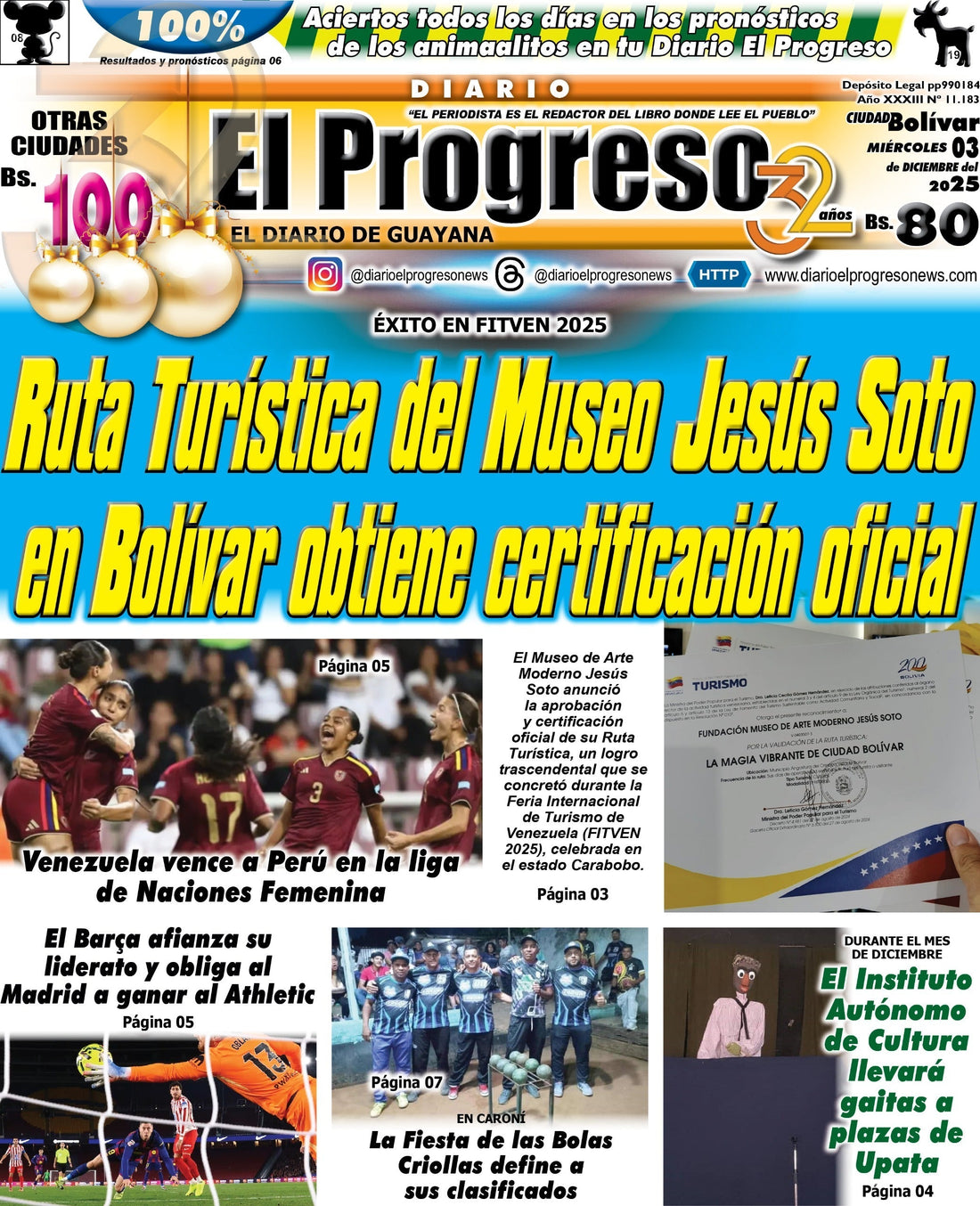 TITULARES DIARIO EL PROGRESO  EDICIÓN MIÉRCOLES 03 DE DICIEMBRE DE 2025