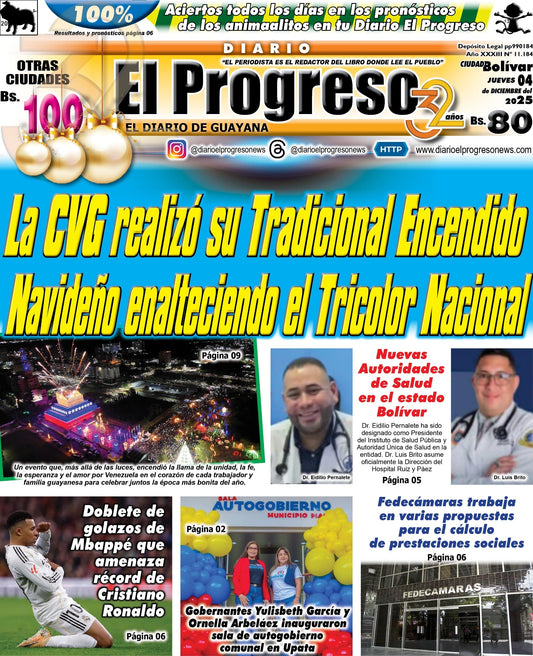 TITULARES DIARIO EL PROGRESO  EDICIÓN JUEVES 04 DE DICIEMBRE DE 2025
