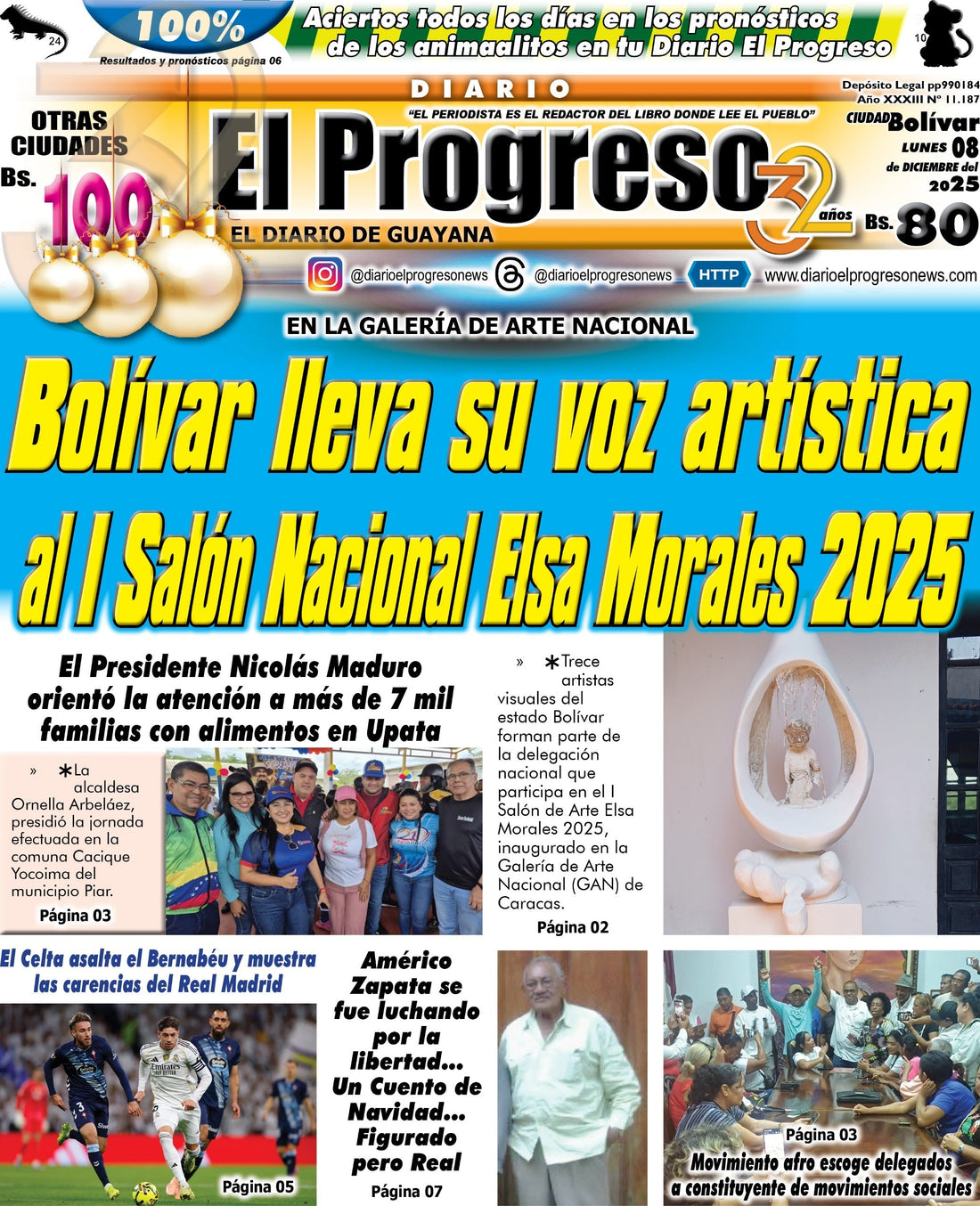 TITULARES DIARIO EL PROGRESO  EDICIÓN LUNES 08 DE DICIEMBRE DE 2025