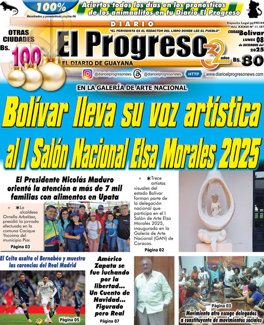 TITULARES DIARIO EL PROGRESO  EDICIÓN LUNES 08 DE DICIEMBRE DE 2025