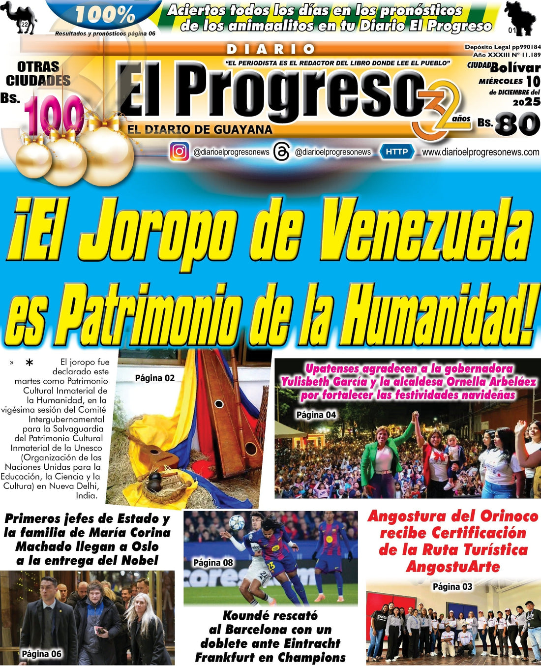 TITULARES DIARIO EL PROGRESO  EDICIÓN MIÉRCOLES 10 DE DICIEMBRE DE 2025