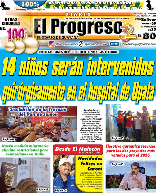 TITULARES DIARIO EL PROGRESO  EDICIÓN MARTES 09 DE DICIEMBRE DE 2025