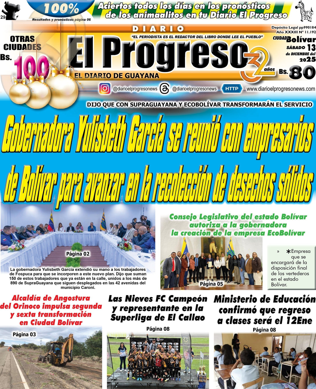 TITULARES DIARIO EL PROGRESO  EDICIÓN SÁBADO 13 DE DICIEMBRE DE 2025