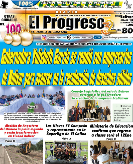 TITULARES DIARIO EL PROGRESO  EDICIÓN SÁBADO 13 DE DICIEMBRE DE 2025