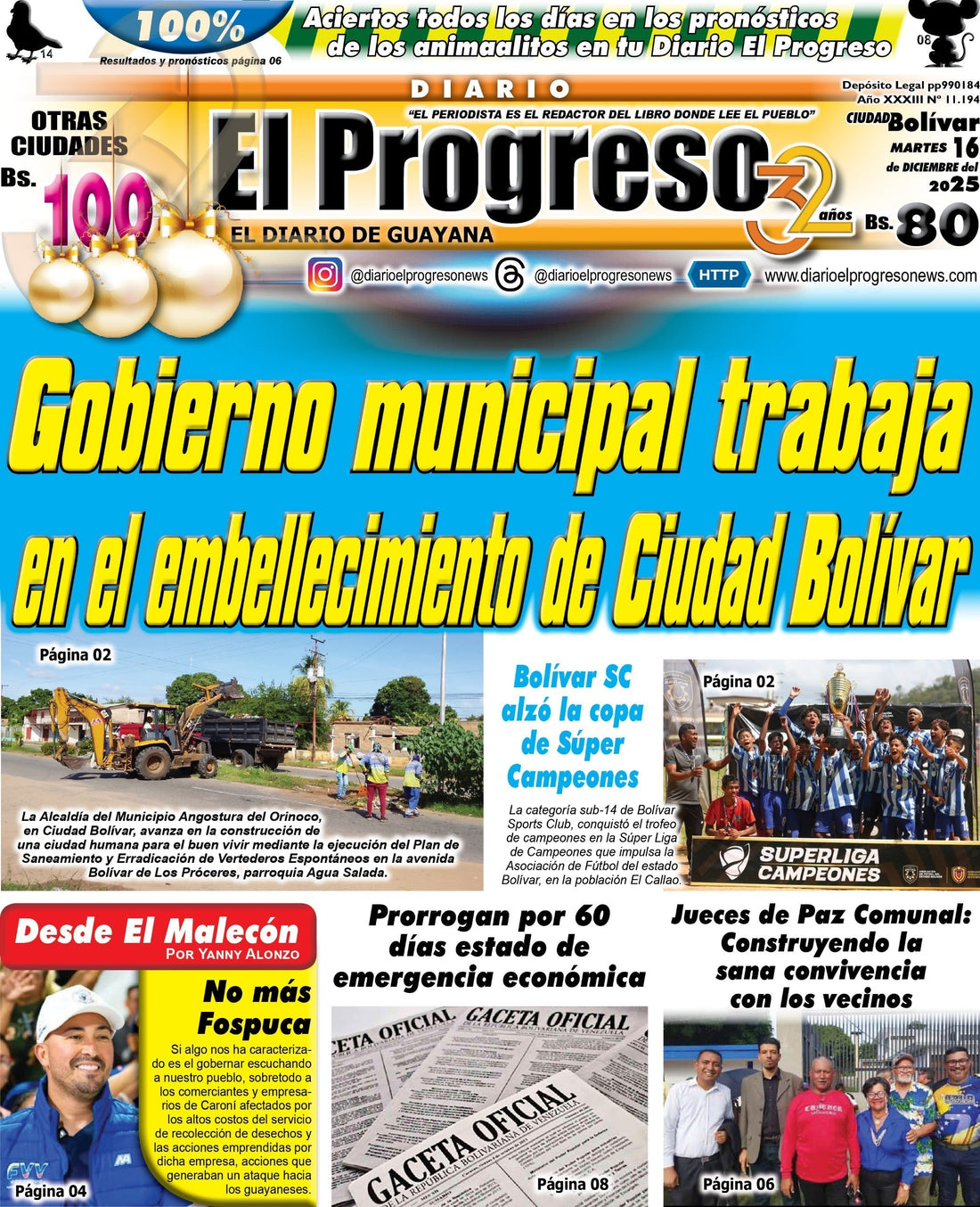 TITULARES DIARIO EL PROGRESO  EDICIÓN MARTES 16 DE DICIEMBRE DE 2025