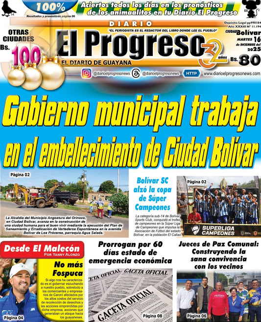 TITULARES DIARIO EL PROGRESO  EDICIÓN MARTES 16 DE DICIEMBRE DE 2025