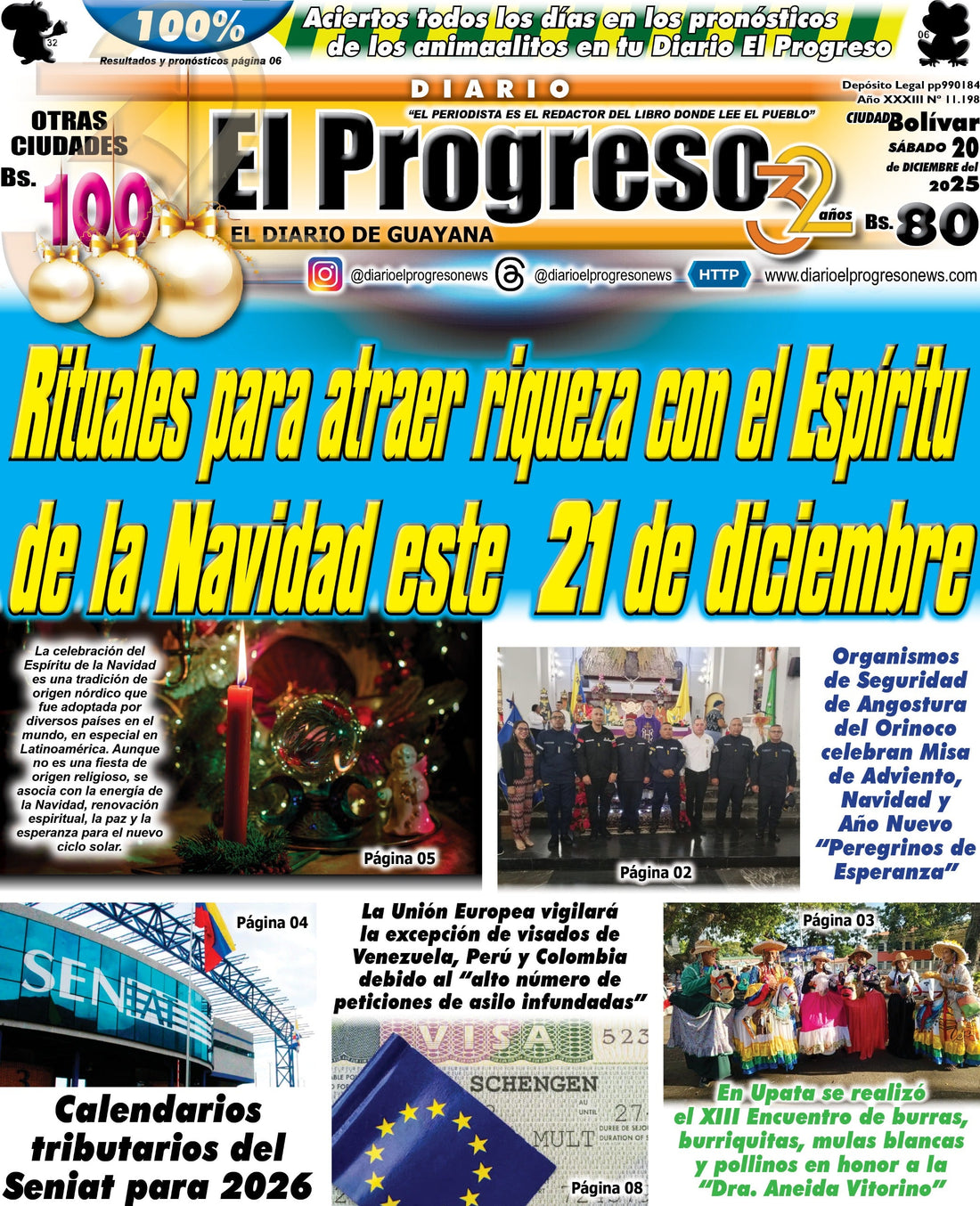 TITULARES DIARIO EL PROGRESO  EDICIÓN SÁBADO 20 DE DICIEMBRE DE 2025