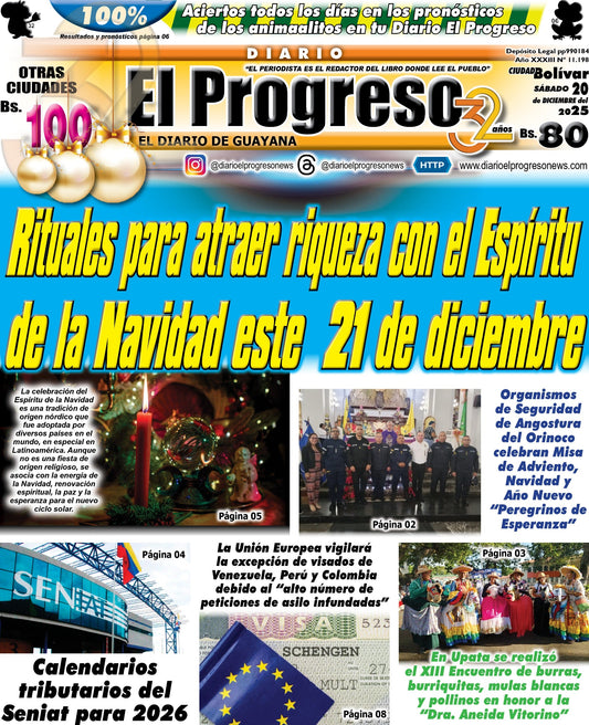 TITULARES DIARIO EL PROGRESO  EDICIÓN SÁBADO 20 DE DICIEMBRE DE 2025