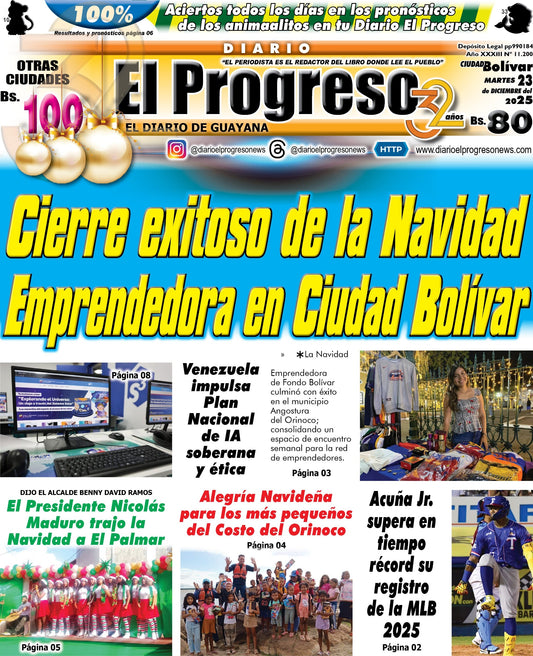 TITULARES DIARIO EL PROGRESO EDICIÓN MARTES 23 DE DICIEMBRE DE 2025