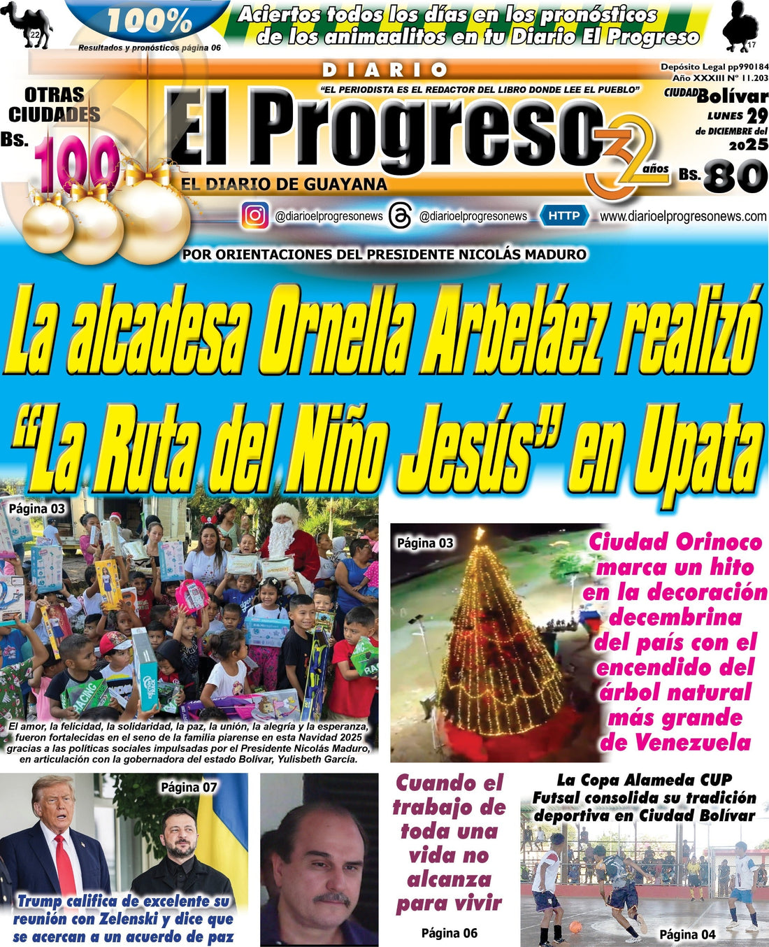 TITULARES DIARIO EL PROGRESO  EDICIÓN LUNES 29 DE DICIEMBRE DE 2025