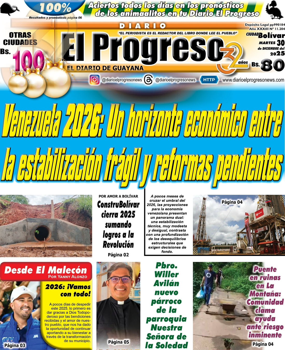 TITULARES DIARIO EL PROGRESO  EDICIÓN MARTES 30 DE DICIEMBRE DE 2025