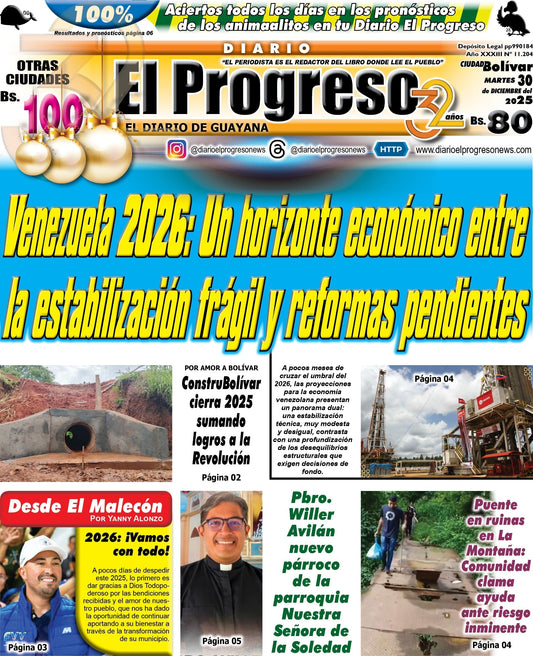 TITULARES DIARIO EL PROGRESO  EDICIÓN MARTES 30 DE DICIEMBRE DE 2025