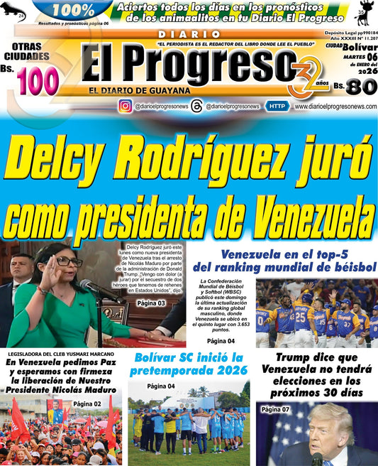 TITULARES DIARIO EL PROGRESO  EDICIÓN MARTES 06 DE ENERO DE 2026