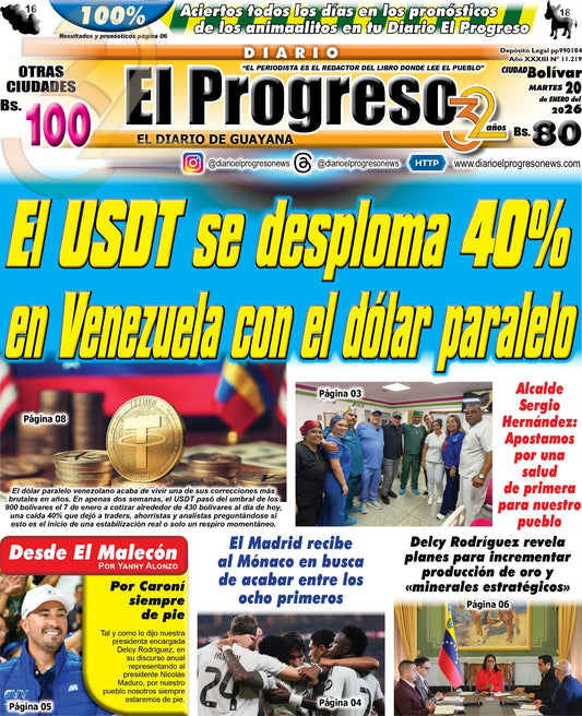 TITULARES DIARIO EL PROGRESO  EDICIÓN MARTES 20 DE ENERO DE 2026