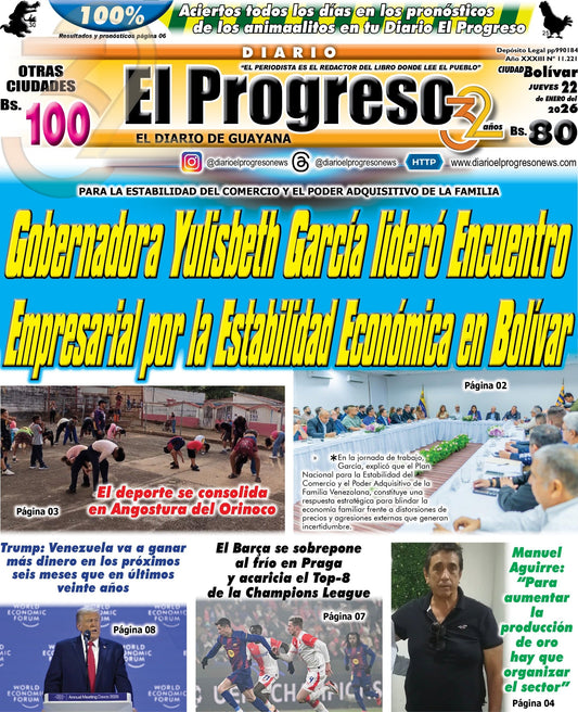 TITULARES DIARIO EL PROGRESO  EDICIÓN JUEVES 22 DE ENERO DE 2026