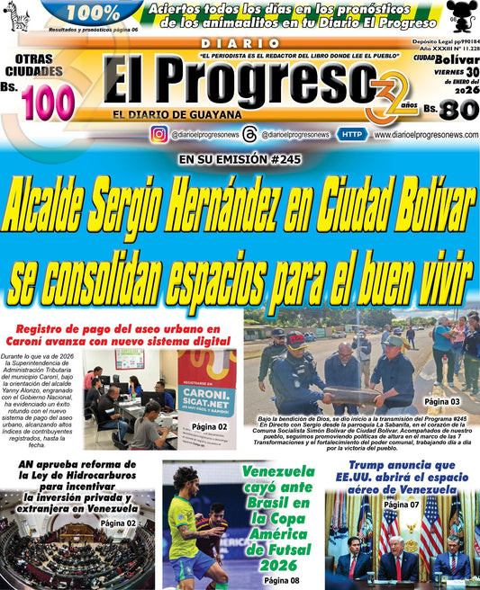 TITULARES DIARIO EL PROGRESO  EDICIÓN VIERNES 30 DE ENERO DE 2026