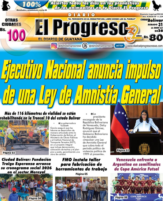 TITULARES DIARIO EL PROGRESO  EDICIÓN SÁBADO 31 DE ENERO DE 2026