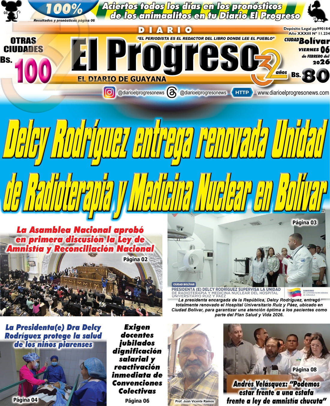 TITULARES DIARIO EL PROGRESO  EDICIÓN VIERNES 06 DE FEBRERO DE 2026