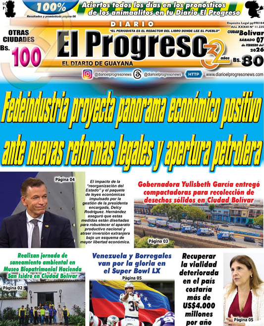 TITULARES DIARIO EL PROGRESO  EDICIÓN SÁBADO 07 DE FEBRERO DE 2026