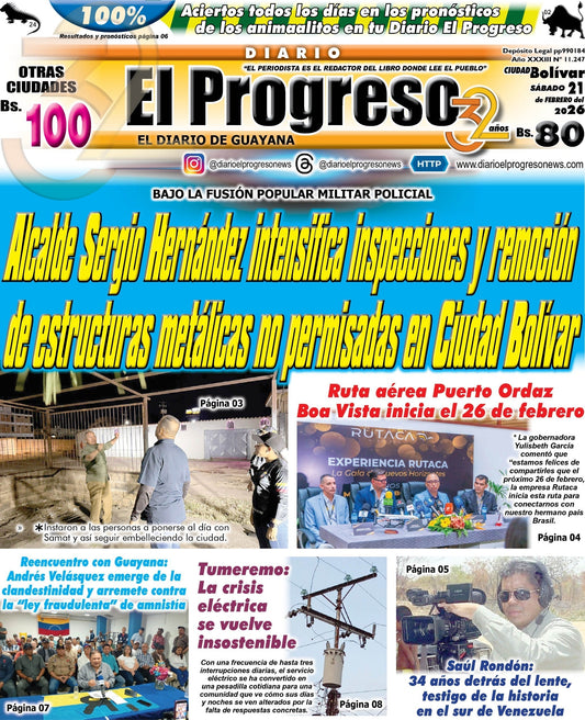 TITULARES DIARIO EL PROGRESO  EDICIÓN SÁBADO 21 DE FEBRERO DE 2026
