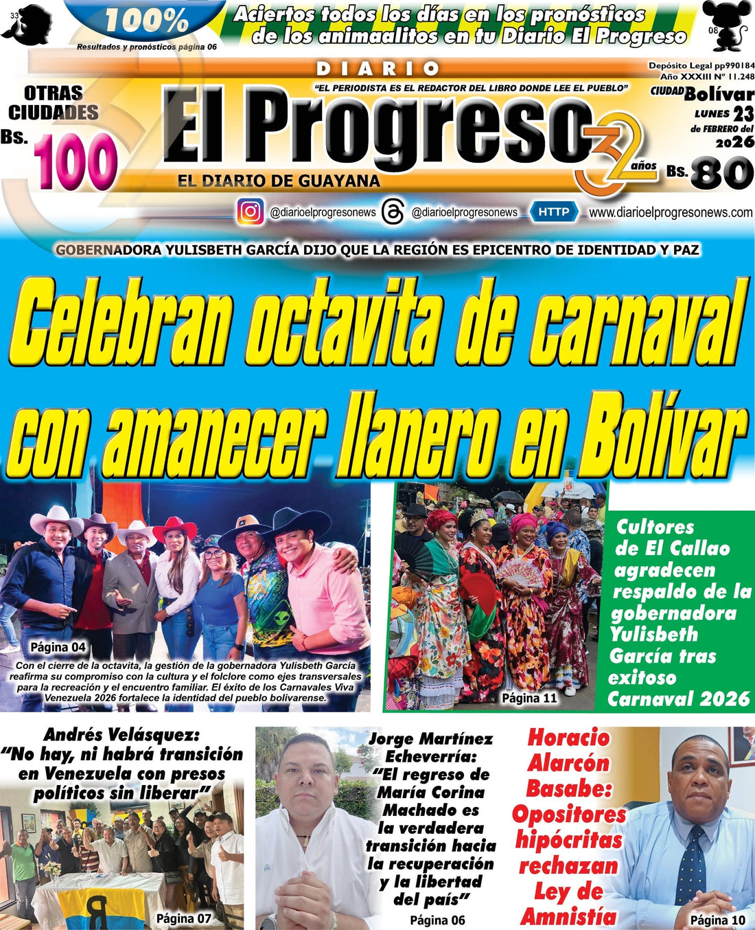 TITULARES DIARIO EL PROGRESO  EDICIÓN LUNES 23 DE FEBRERO DE 2026